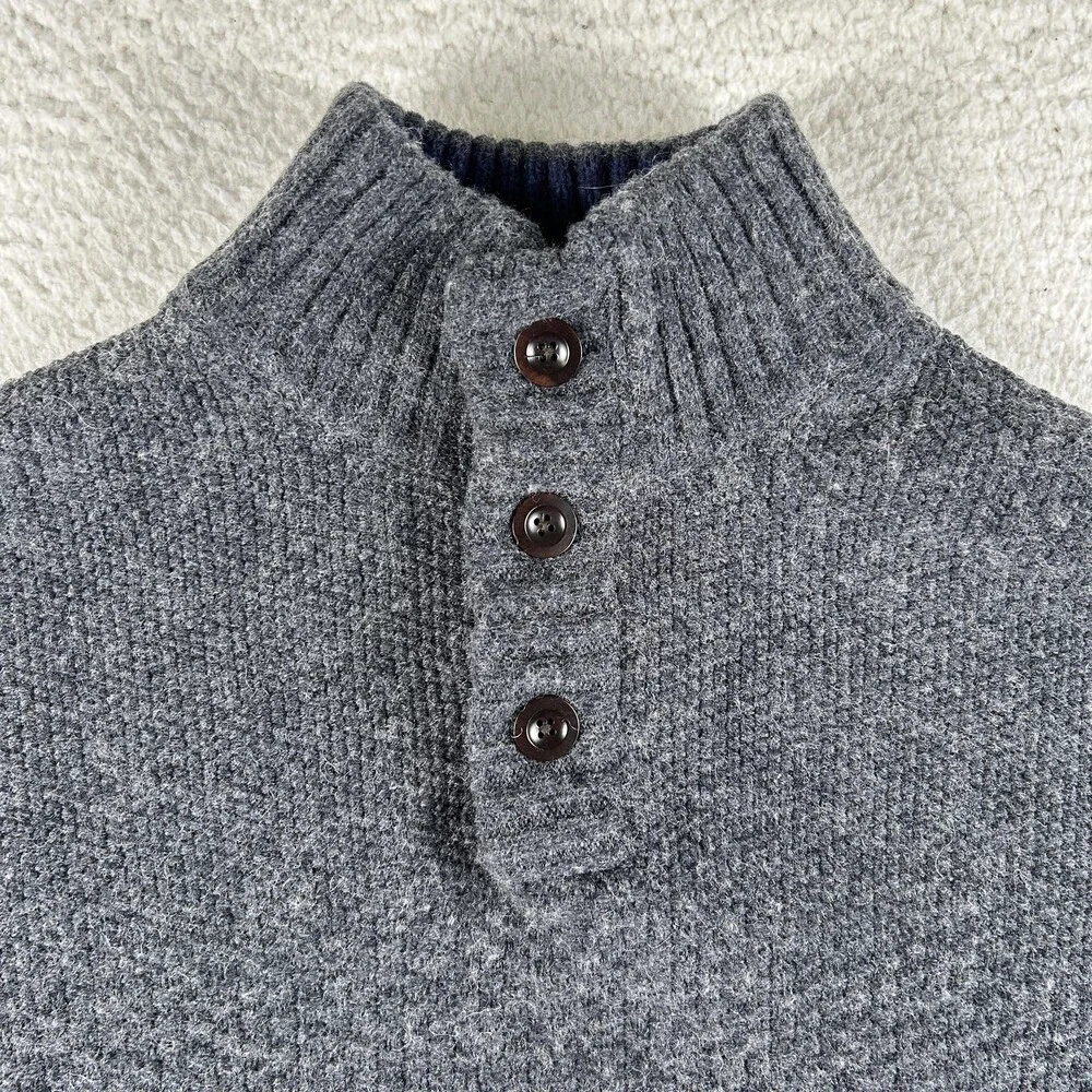 Vintage Lands' End Sweater Mens Large Mock Neck Waffle Knit Button Pullover